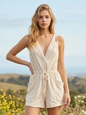 DAILY PRACTICE Anthropologie Playa Del Amore Romper Drawstring French Terry